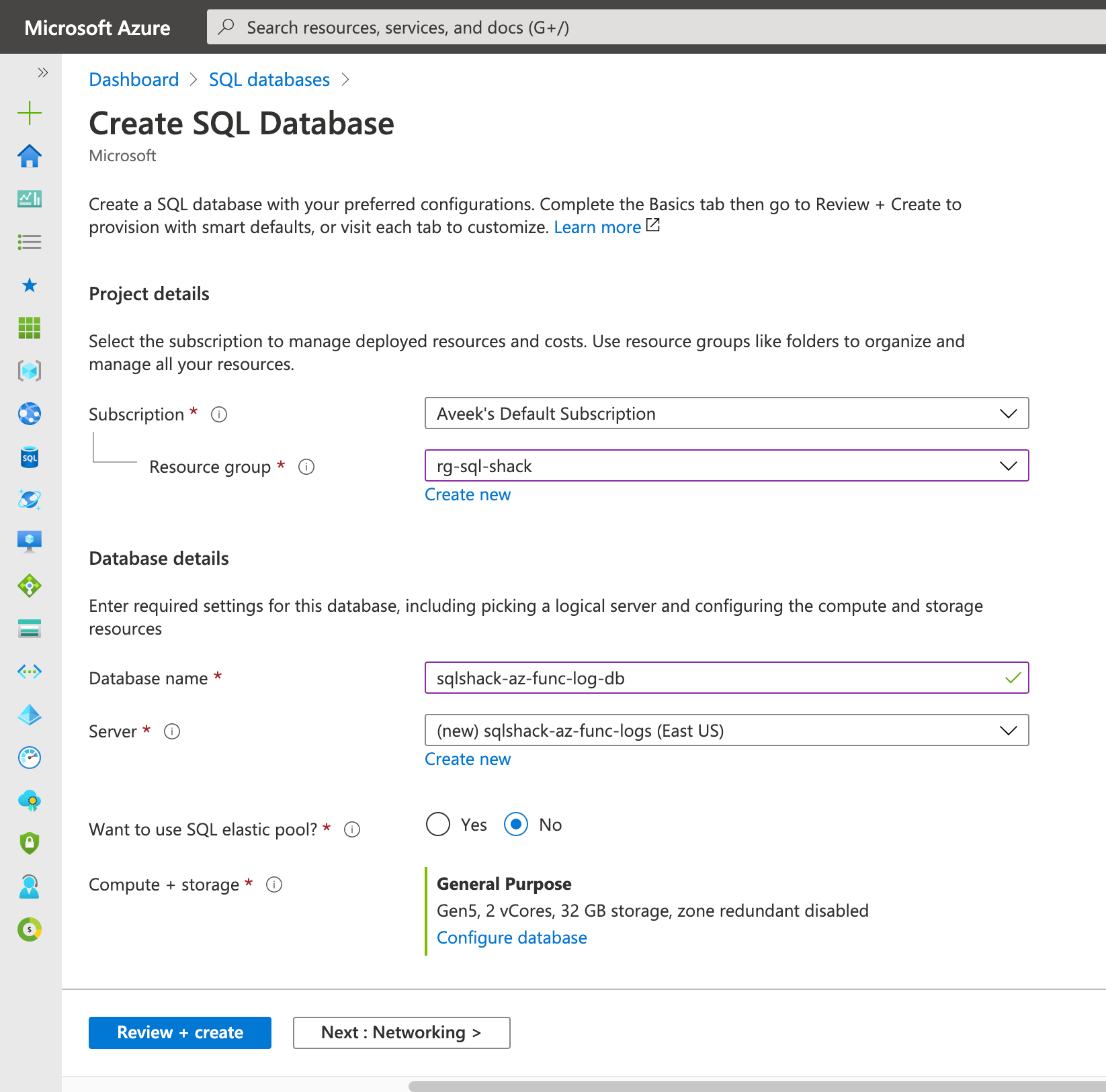 Create SQL Database