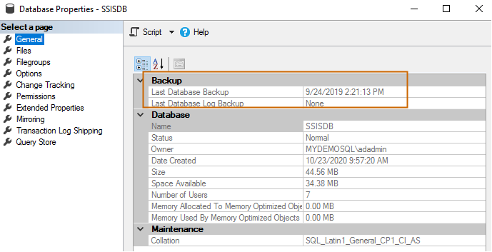 Last database backup