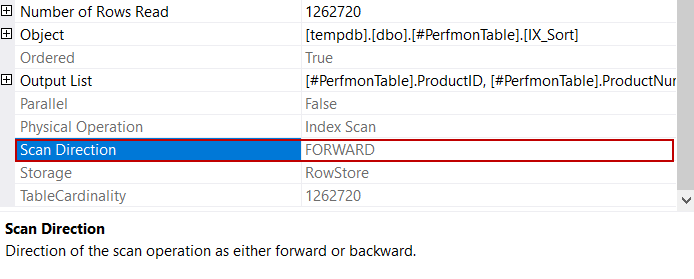 Non-clustered index scan direction