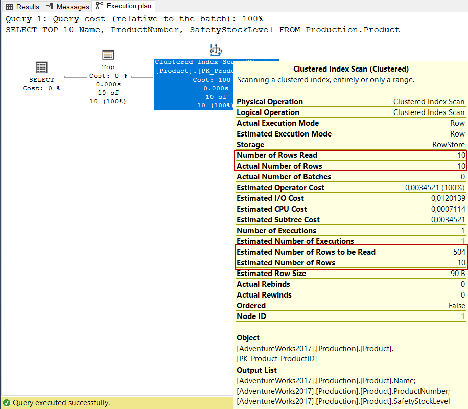 Row goal feature and estimated number of rows