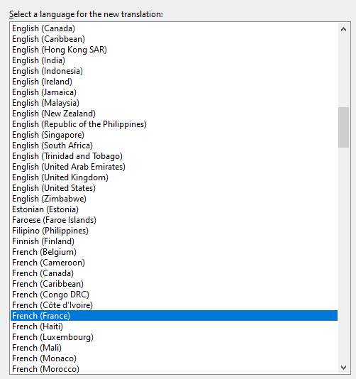 Selecting the language for different translation.