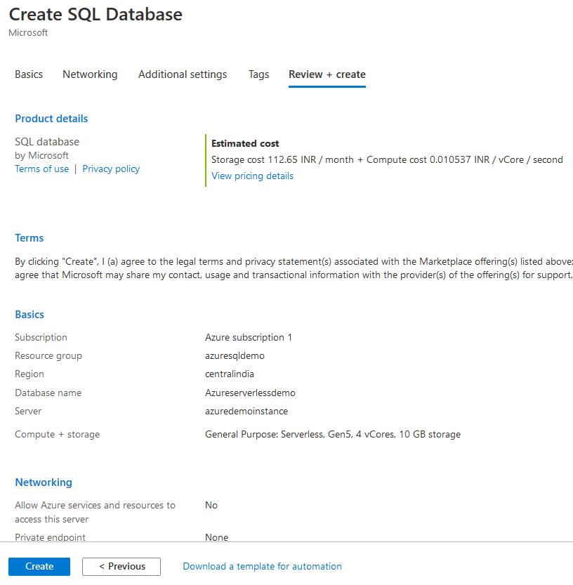 serverless database configuration 