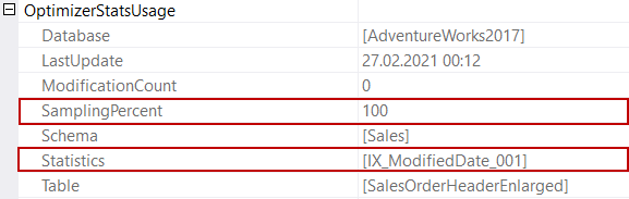 Get the list of the statistics when used during the execution of the query