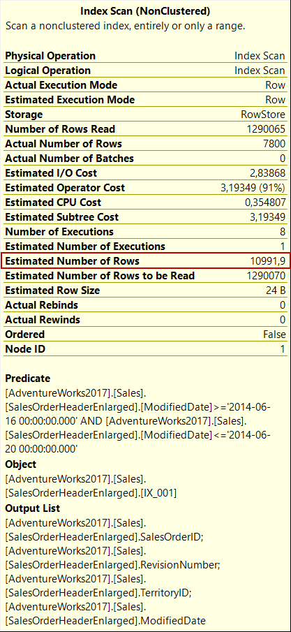 Index Scan property of a execution plan