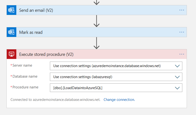 select your azure server name, database 