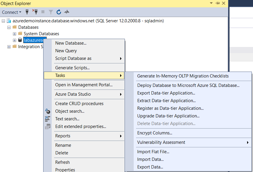 Generate a BACPAC for Azure SQL database