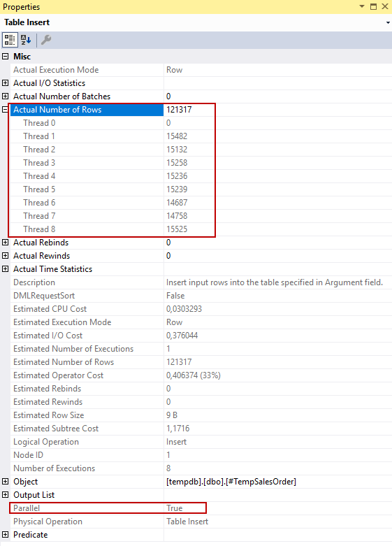 Table insert operator in a execution plan