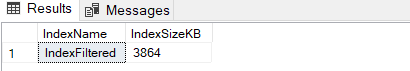 Size of an index SQL Server filtered index