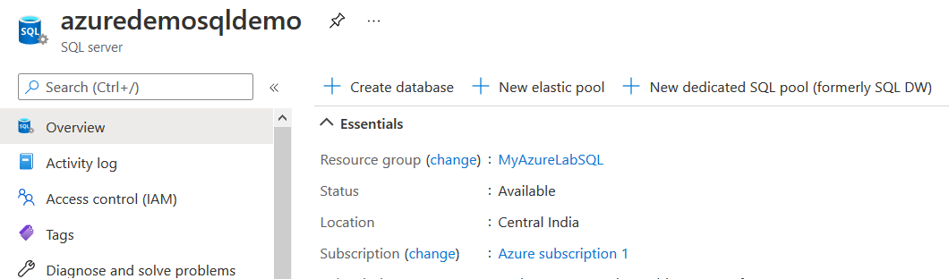 Create a new Azure DB