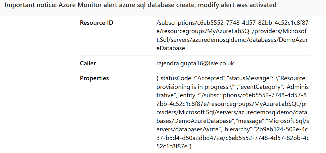 View Azure Monitor Alert proprties