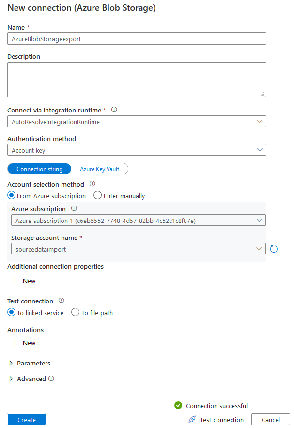 New connection for Azure blob storage